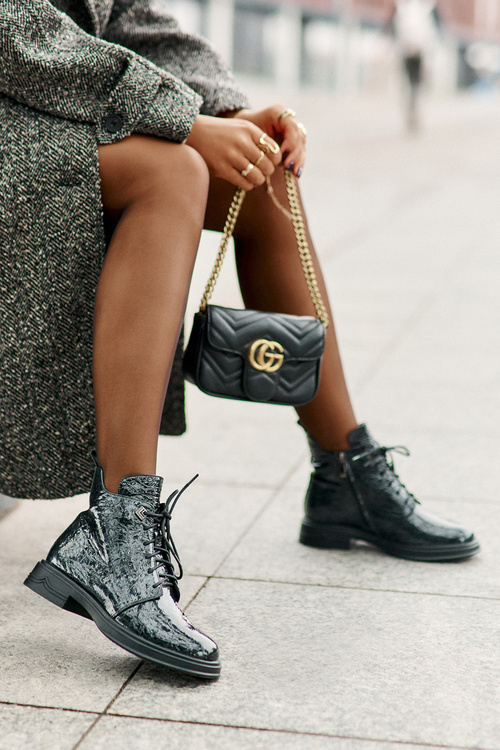 Kožené Lakované Čižmy Dámske Zateplené Na Zips D&A LZ42-042 Tmavozelené