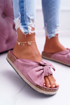 Dámské korkové pantofle s mašlí, růžové s květinami Misto