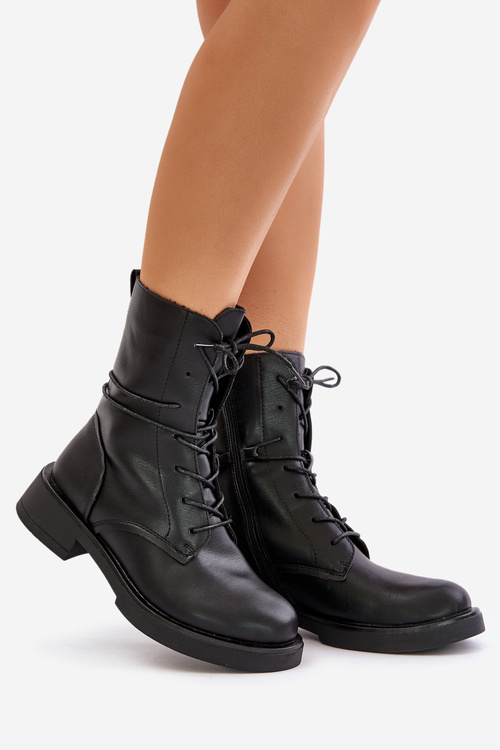 Zateplené dámské boty worker z eko kůže černé Ellittia