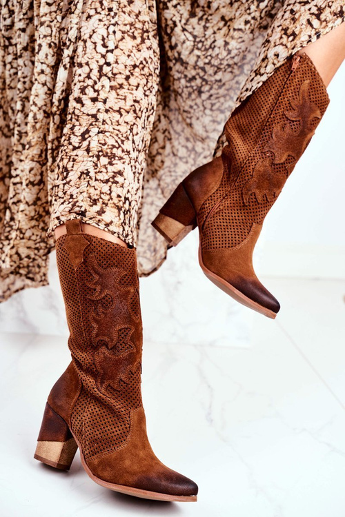 Dámské Kotníkové Boty Na Podpatku Kůže koňak Vysoký Rosemary