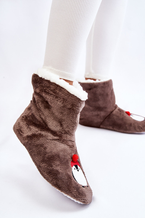 Dámské pantofle Teplé pantofle s tučňáky Tmavě šedá