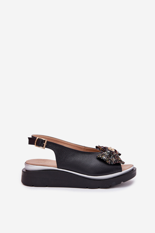 Dámske kožené sandále na klíne s mašľou Zazoo 1882 čierne