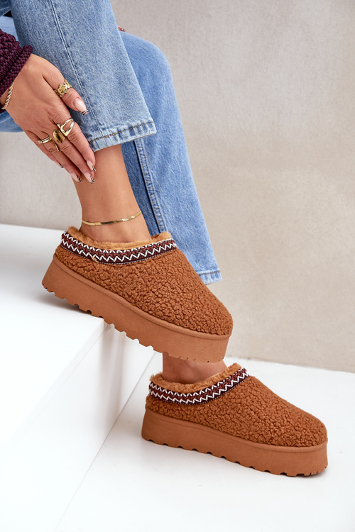 Sněhule Pantofle Na Platformě S Ovčím Kožíškem Camel Ovirissa