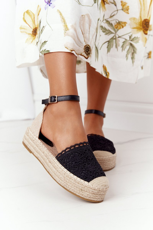 Krajkové Espadrilky Na Pletené Platformě Černé Larisa