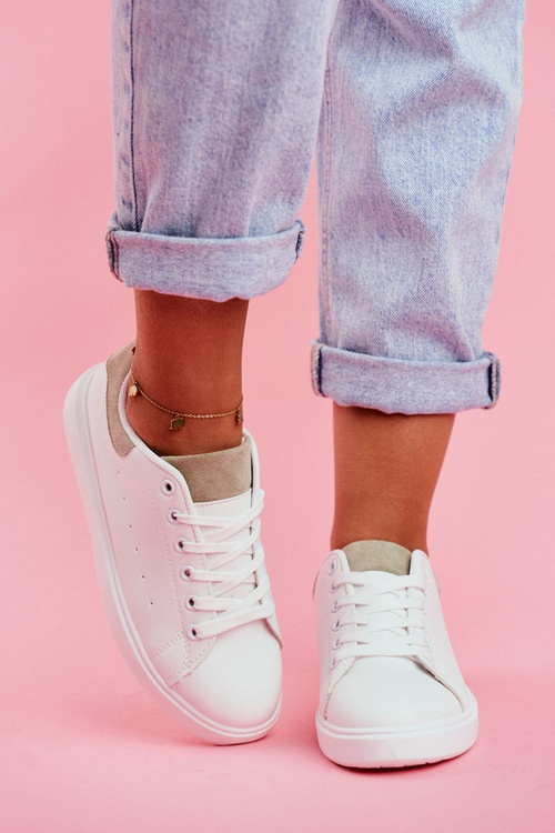 Dámske športové biele topánky so zelenou pätou Milly