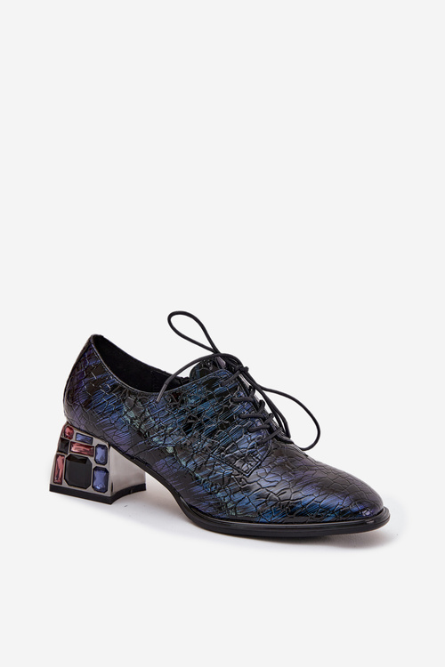 Kožené lakované dámske lodičky na opätku s kryštálmi Artiker 55C0428 Tmavomodrá