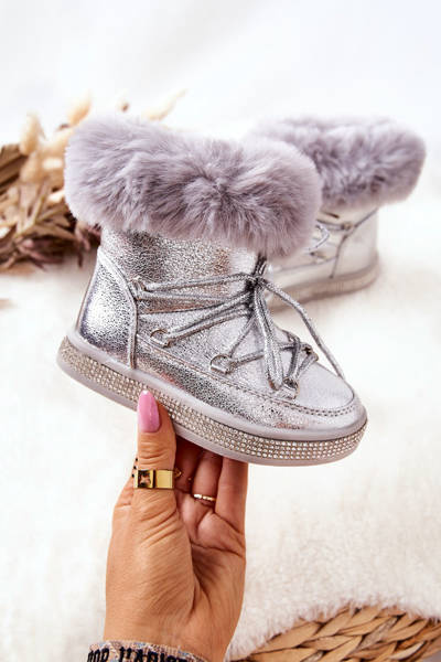 Dětské sněhule S kožešinou stříbro Grandis