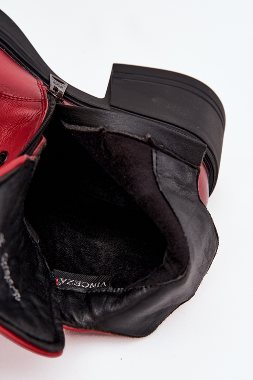 Dámske kožené členkové topánky na blokovom podpätku s izoláciou Vinceza 39950 Červené