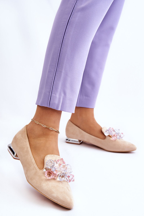 Dámské zdobené mokasíny s plochými podpatky Béžove Sloane