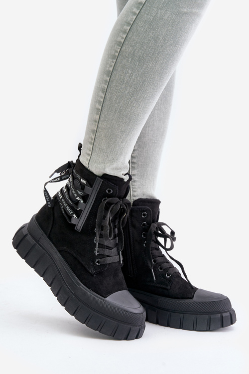 Dámské boty na platformě s ozdobným šněrováním černé Edidda