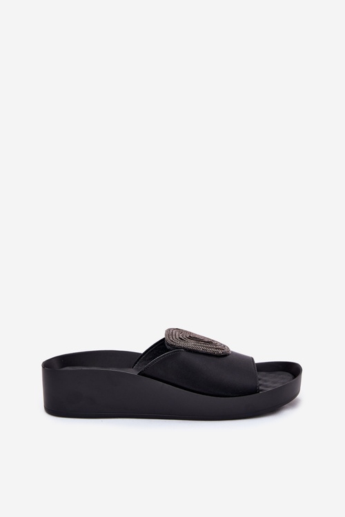 Kožené Dámské Sandačky S Ozdobou KV51-028 Černé