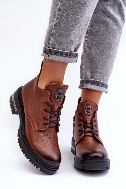 Dámska plochá kožená topánky hnedá lemar charline