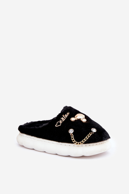 Chlpaté Papuče S Mašľami Čierne Ivelfedi