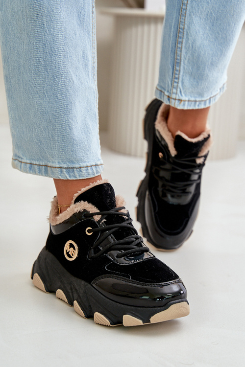 Dámske Športové Topánky Na Šnúrovanie Zateplené Na Platforme Čierne Verioras