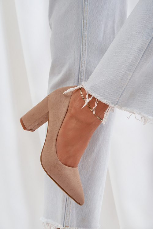 Dámske Lodičky Na Podpätku Eko Semišové Tmavo Béžové Florena