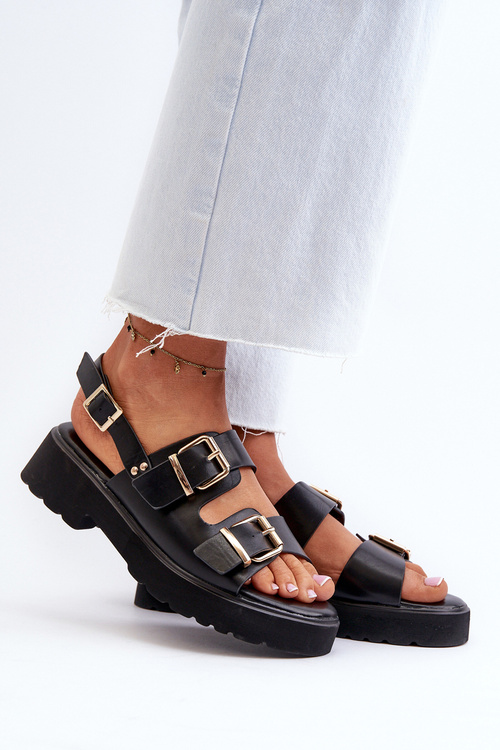 Dámske sandále s prepojkami z eko kože čierne Konanttia