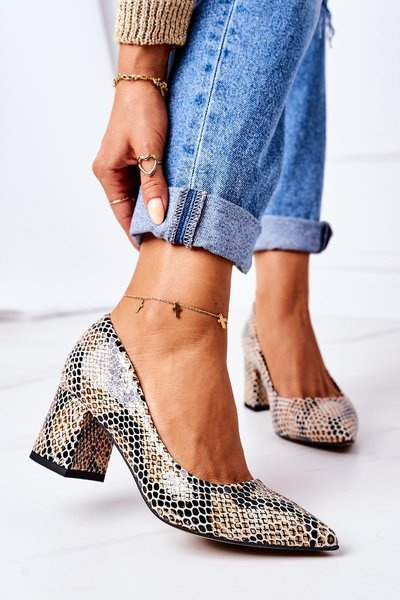 Lodičky Na Podpatku Se Zvířecím Vzorem Lewski Shoes 2801 Černé-Béžové