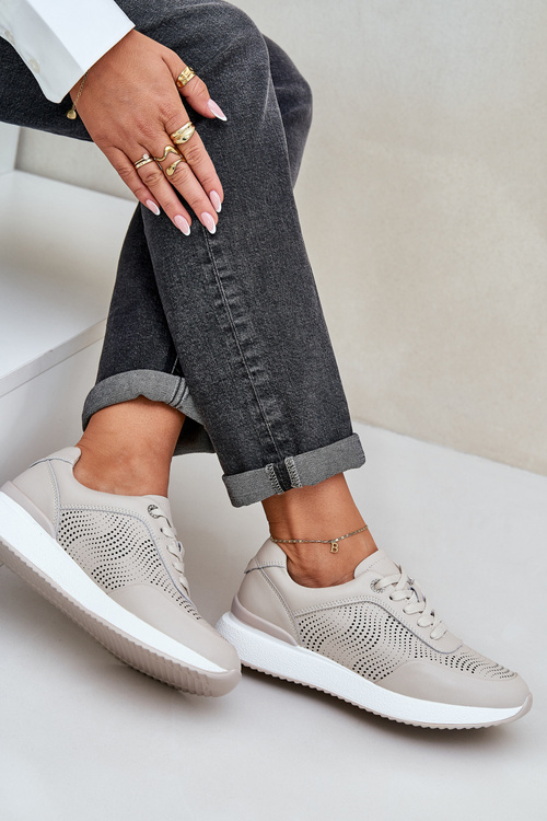 Kožené Športové Topánky Tenisky Dámske S.Barski LR51-551 Béžové