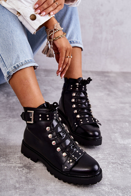 Kožené topánky s dekoratívnym pásom čiernou Sabine