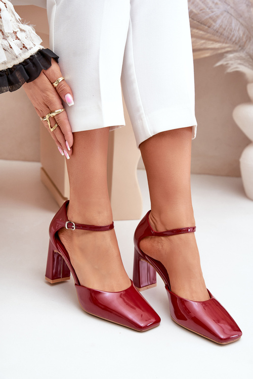 Lodičky Na Podpatku Z Lakované Eko Kůže Bordové Emindria