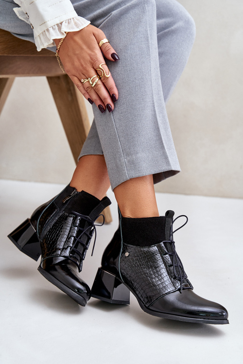 Zazoo 60503 Kožené Čižmy Na Opätku Zateplené Čierne