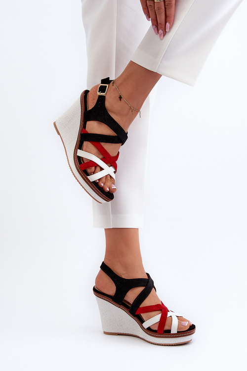 Klinové sandále s pásovými popruhmi Navy Ellen