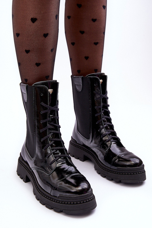 Dámske kožené topánky čipky -up čierne Nicole 2836