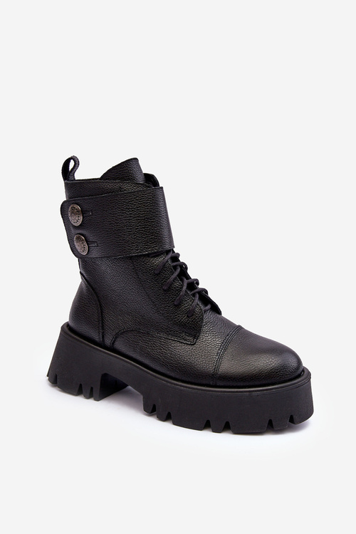 Kožené Workery Botky Dámské Černé Anceria