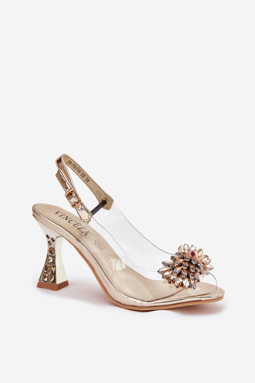 Průhledné Sandály Na Podpatku S Krystaly Vinceza 70116 Zlaté