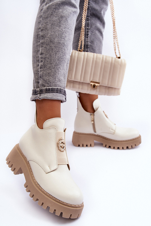 Dámské kožené boty se zdobením světle béžové Lusanna