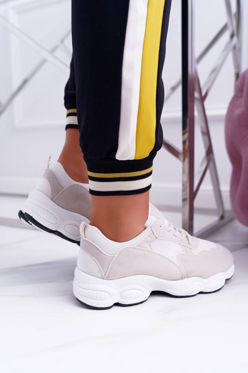 Dámske športové semišové topánky béžová biela lízanka
