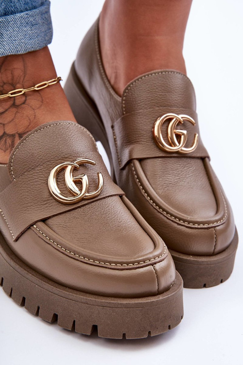 Dámské kožené polobotky s ozdobou tmavě béžové Rosefalls