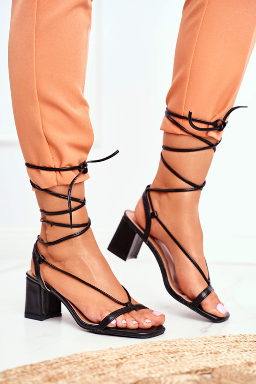 Dámské Sandály Na Podpatku Šněrované Černé Morning