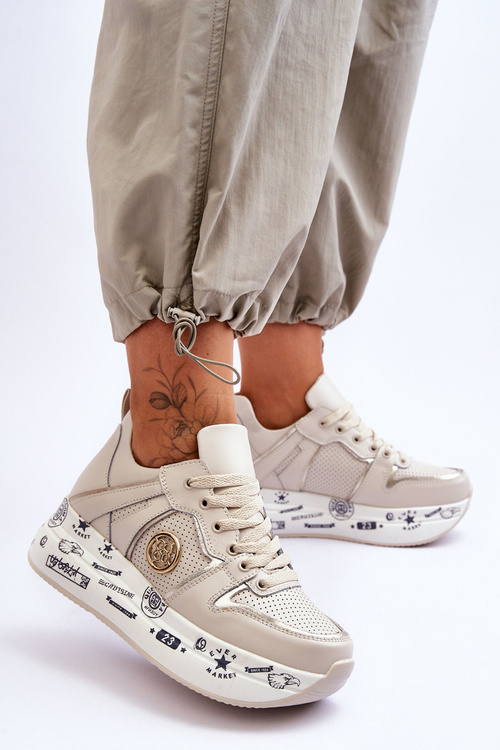 Dámske kožené tenisky na masívnej platforme Beige Asturia