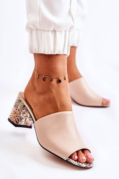 Dámske kožené vysoké podpätky Nessita béžové kvety