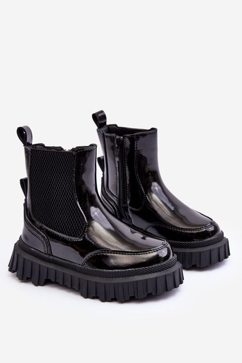 Lakované dětské boty s zipem oceněnými černými Jolynn