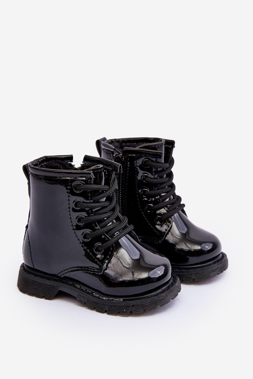 Black Tibbie Baby Boots lakovaný zipsom