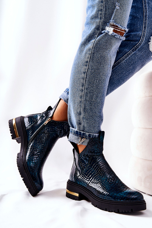 Zateplené kožené boty Krokodýlí Zelené Tanya