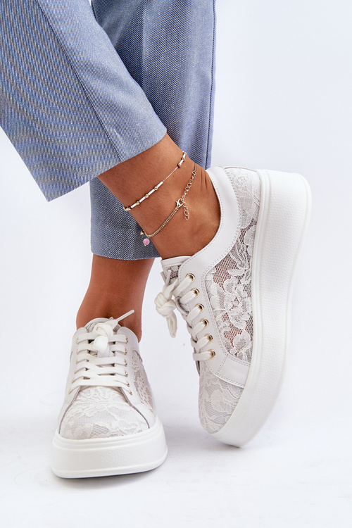 Dámské Krajkové Tenisky Na Platformě S.Barski HY51-059 Bílé