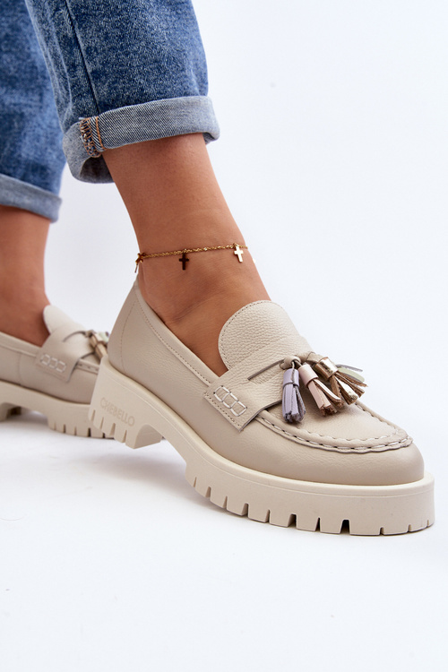 Dámské kožené mokasíny s ozdobou CheBello 4369 béžové