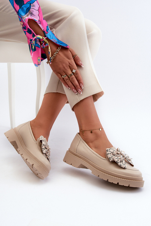 Dámské kožené mokasíny s mašlí Laura Messi 2787 Bežové