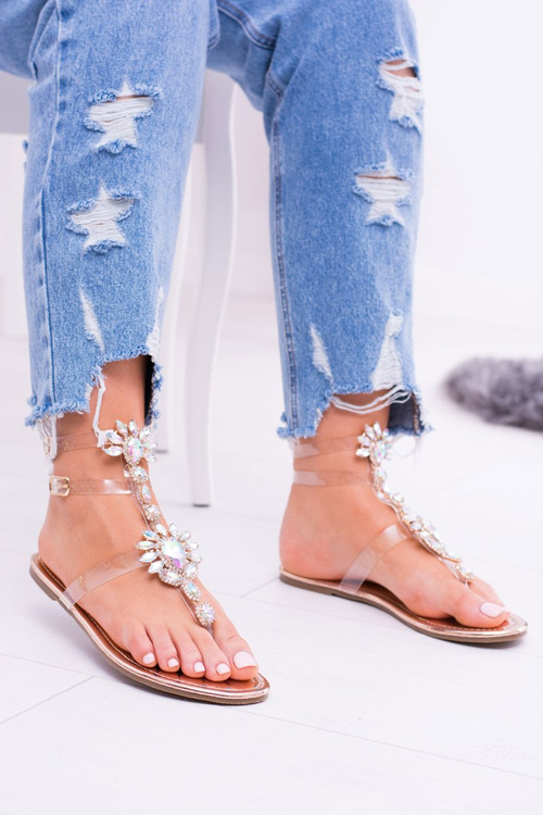 Lacné lubé topánky elegantné zlaté sandále Nominkovane kamienky