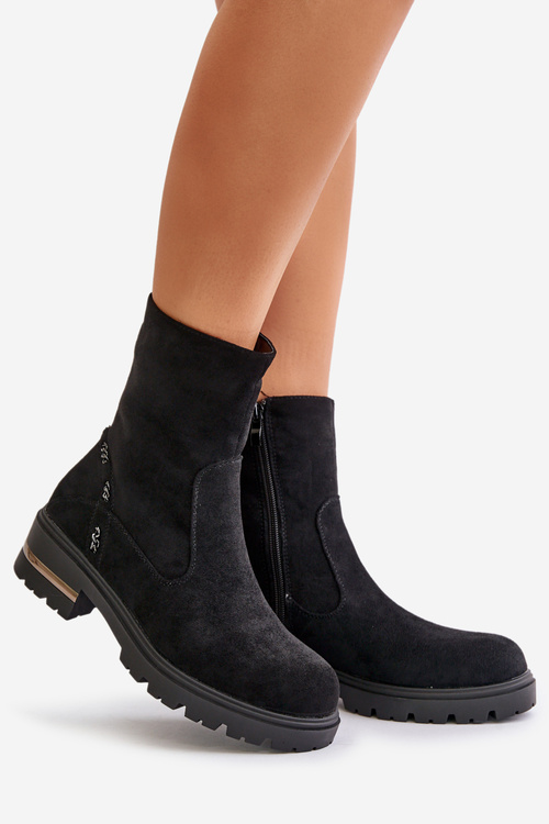 Zateplené dámske topánky z eko semišu na zips čierne Narilie