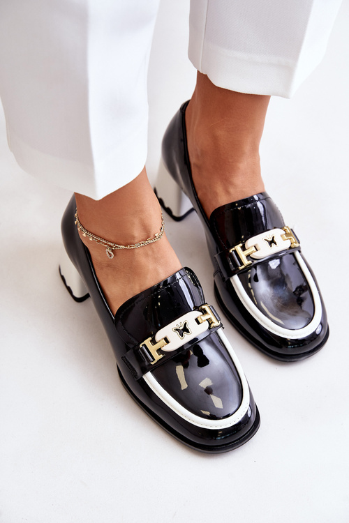 Lakované Dámské Polobotky Na Podpatku S Dekorací Černé Artiker 55C1002