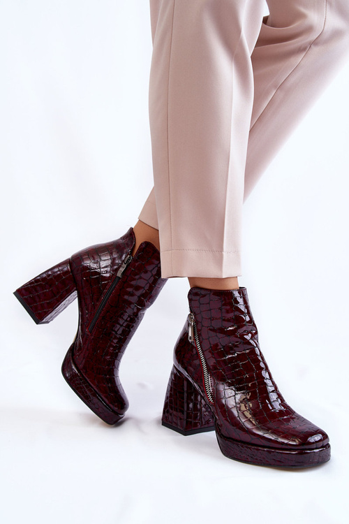 Kožené kotníkové boty krokodýlí vzor Burgundsko Alienore