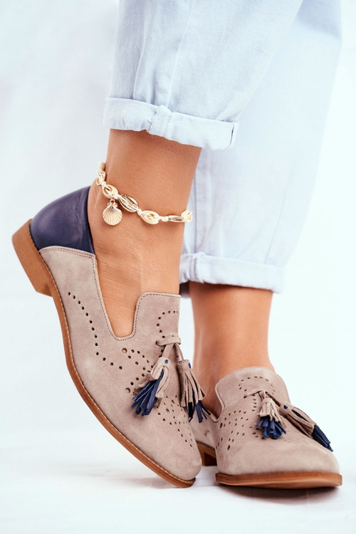 Dámske topánky Maciejka kožené béžové béžové mokasíny 04484-04/00-5