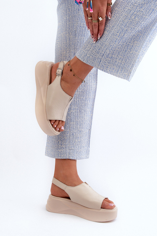 Dámské kožené sandály na platformě D&A SJ2301-2 Beige