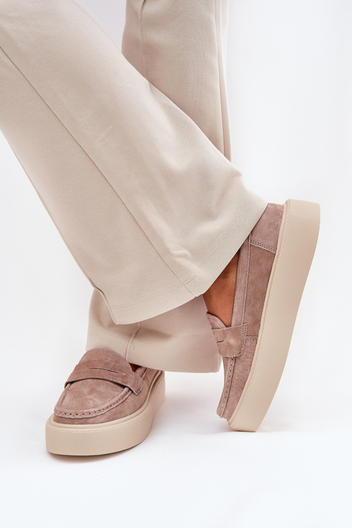 Dámské semišové mokasíny na platformě Vinceza 79535 béžové