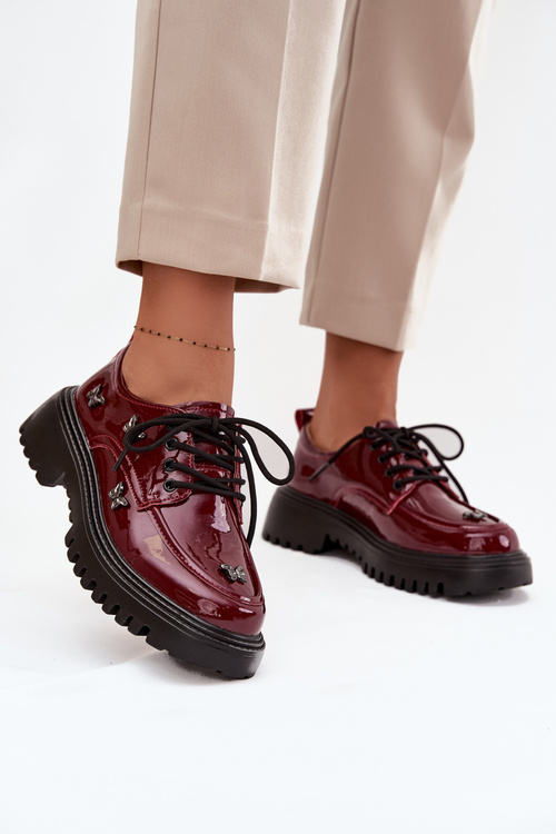 Lakované kožené dámske poltopánky s prackami Artiker 57C0336 bordová