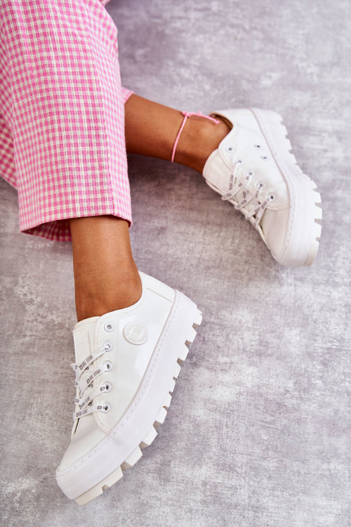 Módne lakované veľké hviezdy KK274045 Biele tenisky